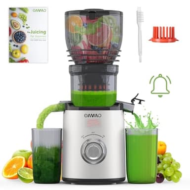 OMMO Juicer Machines, 300W Cold Press Juicer for Whole Vegetables & Fruits with 6'' Large Feed Chute, Slow Masticating Juicer Easy to Clean, High Juice Yield, BPA Free, Sliver
