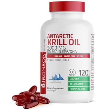 Bronson Antarctic Krill Oil 2000mg with Omega-3s EPA, DHA, Astaxanthin and Phospholipids 120 Softgels
