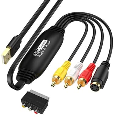 AMANKA VHS to Digital Converter, USB Video Capture Card, RCA AV to USB Audio Video Transfer Grabber, Convert Analog VHS VCR to Digital Adapter for PC DV Camera DSLR DVD Compatible Windows Mac OS