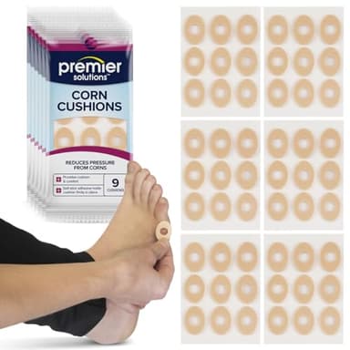Premier Solutions Corn Cushions for Feet, Self-Stick Adhesive Foot Care Cushions to Pad and Protect Corns, 54 Count (6 Packs of 9)