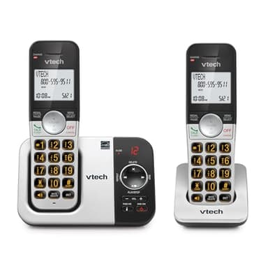 VTech VG232-2 Cordless Phone with Answering Machine - 2 Handsets, Large Backlit Display, Big Buttons, Full-Duplex Speakerphone, Caller ID, 14-Min Digital Answering System, Easy Setup - Silver/Black