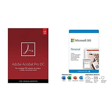 Adobe Acrobat Pro DC PDF Converter 12-month, Auto-renewing Subscription plus Microsoft 365 Personal 12-Month, Auto-renewing Subscription, PC/Mac
