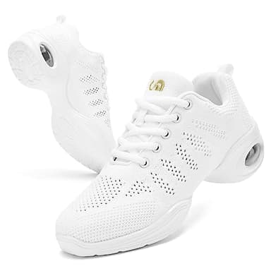 PPQ Women's Jazz Shoes Lace-up Sneakers Modern Dance Shoes Air Cushion Platform Walking Dance Shoes A White,7