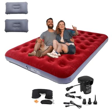 Onirii Queen Size Double Camping Air Mattress Bed with Air Pump,Inflatable Mattress,80"x 60"Thickened Portable Blow Up Air Mattress,Travel Sleeping Bed Pad for Camping Home Hiking