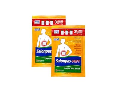 Salonpas Pain Relieving HOT Capsicum Patch, 3 Count per Pack Pack, for Back, Neck, Shoulder, Knee Pain and Muscle Soreness, 8 Hour Pain Relief Pack of 2
