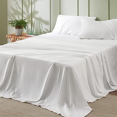 Bedsure Queen Sheet Set - 4 Pieces Soft Queen Size Sheets - Breathable & Cooling - Hotel Luxury - Easy Care Polyester Microfiber Bedding for Women, Men, Bright White