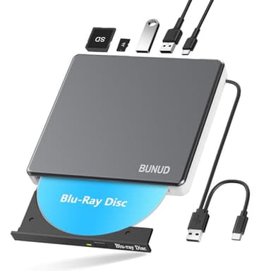 External Blu Ray CD DVD Drive, USB 3.0 Type C Blu ray Burner BD Player Read/Write Portable Bluray Drive Slim Optical Blue Ray CD DVD Reader for Laptop PC Windows 11 MacBook Pro Air Desktop Linux OS
