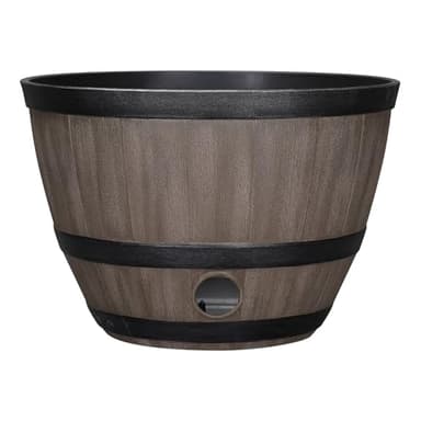 Barrel Hose Pot 18"x18"x12" - Large Outdoor Garden Hose Holder, Walnut Brown 100% Recycled Resin, Heavy Duty Water Hose Container with Easy Knock-Out Drainage Holes, Weatherproof & Eco-Friendly