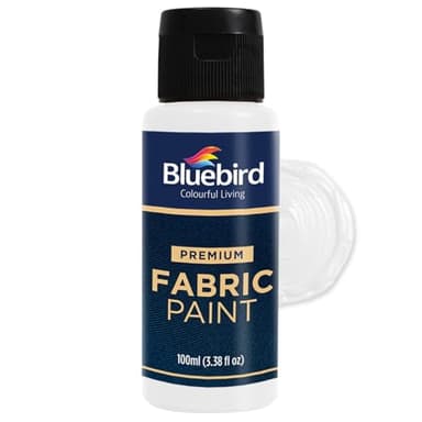 BLUEBIRD Fabric Paint, White, 3.4 Fl Oz, Permanent Fabric Paints for Easter Decor, Clothes, Furniture Upholstery