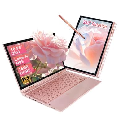 BINTEC 10.95" 2K Touchscreen Convertible Laptop, in tel N95, 16GB DDR5 256GB SSD, 2-in-1 Laptop with Fingerprint Reader, Backlit Keyboard, Stylus Pen Great for Work and Study