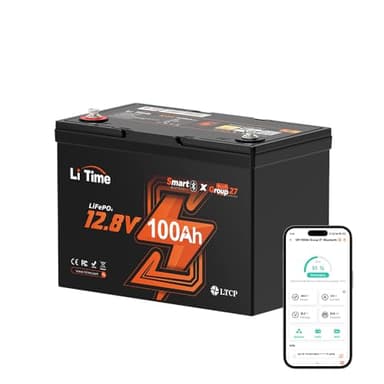 Litime 12V 100Ah LiFePO4 Battery Bluetooth, Group 27 Lithium Battery, Built-in 100A BMS with Low-Temp Protection, Max. 15000 Deep Cycles, Perfect for RV, Travel Trailer, Trolling Motors (1 Pack)