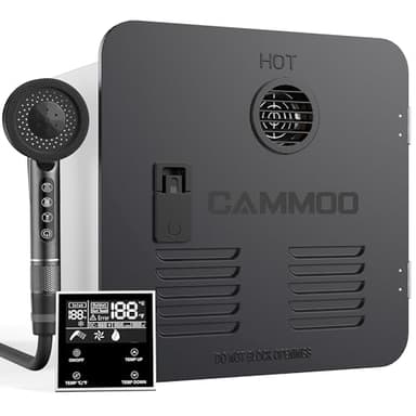 CAMMOO 65000BTU RV Tankless Water Heater with 15x15 Inch Black Door, Dual Water Outlet & Wired Controller, Instant Hot in 3s, 3.9GPM, CSA Certified, Compatible with All RV, for RV Families & Campers