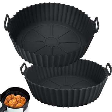 Viretec 2 Pack Air Fryer Silicone Liners for Ninja, Reusable Silicone Bowl Basket Fit for 3 to 5QT Air Fryer, Replacement of Flammable Parchment Paper