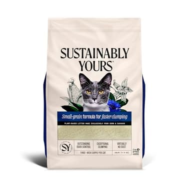 Sustainably Yours Natural Cat Litter, Small-Grain Formula, Exceptional Clumping & Odor Control, Virtually No Dust, Soft on Paws, Corn & Cassava Plant-Based, Unscented, 10 lbs