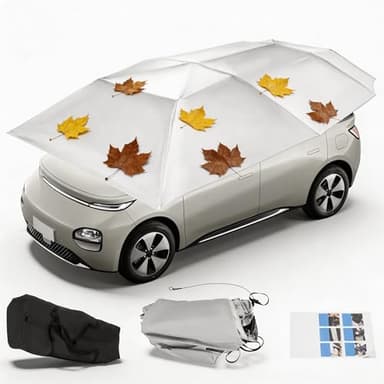 Universal Car Sun Shade Umbrella Cover Tent Semi-Automatic Car Awning Tent, Universal Carport with Hydraulic Lift, Portable Sun & Rain Shelter for SUV, Sedan, MPV (13.78x7.2 ft) (Silver Gray)