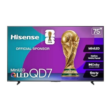 Hisense 75" QD7 Mini-LED 4K Smart Fire TV - QLED, 144Hz, HDR10+, Dolby Vision/Atmos, Game Mode Pro, Alexa Built-in (75QD7QF)