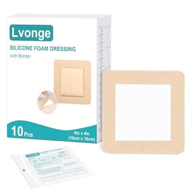 Silicone Foam Dressing 4"x4"(10 Pack) with Adhesive Border, Wound Care Dressings Highly Absorbent Large Waterproof Silicone Bandages for Pressure Ulcers, Bedsores, Leg Ulcers