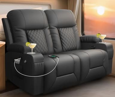 MOSGAT RV Loveseat Recliner Sofa, Reclining Loveseat Wall Hugger Recliners with USB Ports, Cup Holders, Insert Pockets, RV Recliners for Travel Trailers & Living Room, RV Furniture | RV Couch | Gray