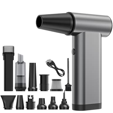 Compressed Air Duster 180000RPM, 3 in 1 Aluminum Electric Duster Brushless Motor, Cordless Air Blower 3-Gear Adjustable, Turbo Jet Fan with Light, Handheld Vacuum Cleaner for PC/Keyboard/Outdoor/Home