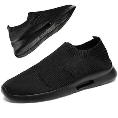 RJYWGS Mens Womens Slip On Shoes Walking Sneakers Running Workout Gym Tennis Lightweight Casual Laceless Shoes Black Size Women 7.5/ Men 6