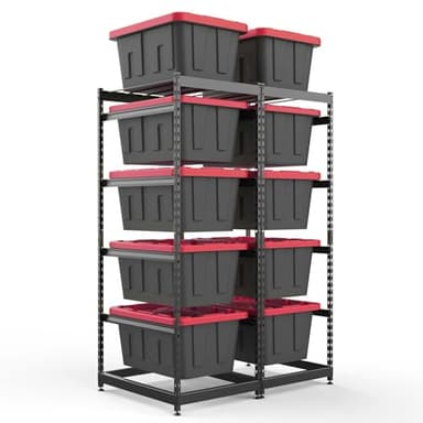 27 Gallon Storage Bin Rack Organizer, Heavy-Duty Tote Storage Rack, 5-Tier Standing Storage Bin Shelves, 250 lb Capacity, Maximize Space for Garage, Warehouse, Utility, 2 Pack (Totes Not Included)