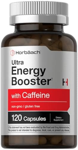 Horbäach Energy Supplement | 120 Capsules | with Caffeine, Ginseng & Vitamin B12 | Daily Energy Booster Pills | Non-GMO, Gluten Free