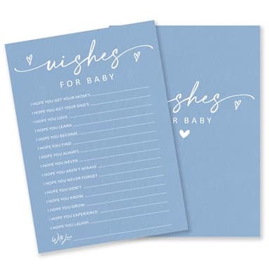 30 Baby Shower Game Cards - Wishes For Baby - Minimalism Blue Fill In Game Kits For Baby Boys And Girls, Gender Reveal Game, Party Favor & Supplies - C15