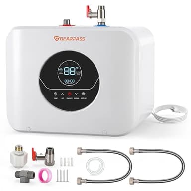 GEARPASS 4 Gallons Electric Mini Tank Water Heater 120V 1500W, Small Under Sink Water Heater, Adjustable 55–145°F, Fast Heating, CSA Certified, Wall or Floor Mount for Kitchen, Bathroom, RV