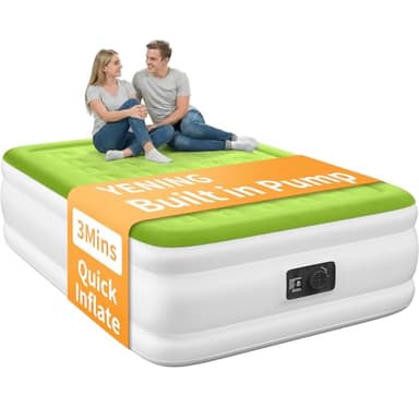 YENING Full Size Air Mattress with Built in Pump Raised Double Blow up Bed Inflatable Camping Airbed Electric 18 Inch Tall