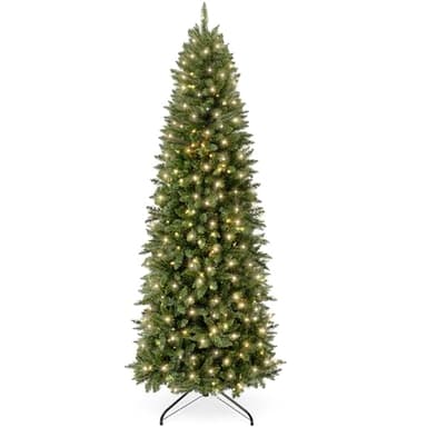 Best Choice Products Prelit Pencil Christmas Tree, 7.5ft Premium Artificial Tree, Realistic Lighted Spruce Holiday Decor w/Warm White Lights, Base