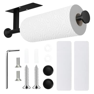 FISHCLOUD Paper Towel Holder Wall Mount - Self Adhesive No Drill or Drilling, SUS304 Stainless Steel - Kitchen, Bathroom, Sink, Pantry, Fridge(Black)