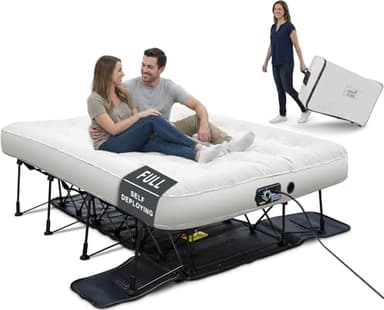 Ivation EZ®-Bed (Full) Inflatable Air Mattress with Frame & Built-in Pump - 3 Min Self Inflate/Deflate - Raised Blow up Bed with Legs, Auto Shut Off, Premium Coil Design, Wheeled Portable Case