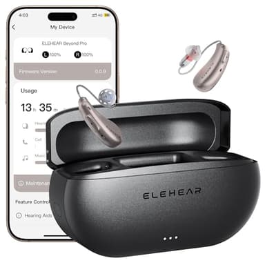 ELEHEAR-Beyond Pro Hearing Aids, Bluetooth Rechargeable OTC Hearing Aids for Seniors and Adults, Premium Sound Algorithm with VocClear 2.0, 30% Clearer Speech, Music Mode & Enhanced App, Champagne Gold