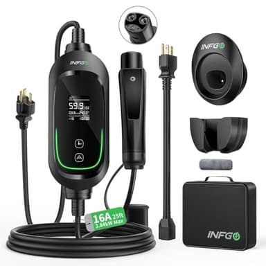 INFGO Level 1&2 Tesla Charger, 12A 120V/16A 240V, NEMA 5-15 & NEMA 6-20 Plug, Electric Vehicle Portable Charger with 25FT Cable, Home EV Charging Station for All Tesla Models