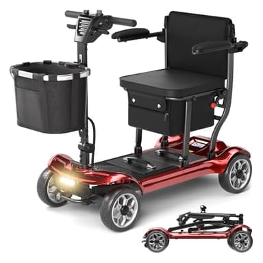 Lightweight Mobility Scooter for Adults & Seniors - Cruise & Airport Approved, 43lb Foldable Portable Motorized Scooters with Removable Lithium Battery for 12.4 Miles Travel, 300lb Capacity, Red