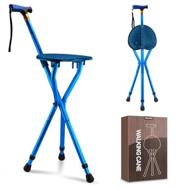 YOKABOZE Anti-Slip Walking Cane with Seat Folding Lightweight,Walking Stick Height Adjustment,Portable and Sturdy Cane Chair for Travel Outdoor Use, Queuing, Elderly Women and Men