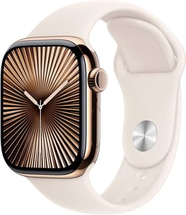Apple Watch Series 10 [GPS + Cellular, 46mm] - Gold Titanium Case with Starlight Sport Band, M/L (Renewed)