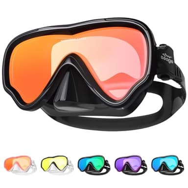 Seago Swim Mask Swimming Goggles Adult Men Women with Nose Cover, Adult Swim Goggles Anti Fog 180° Clear View Tempered Glasses, Pool Underwater Men Women Goggles Mirrored Orange UV Protection No Leak