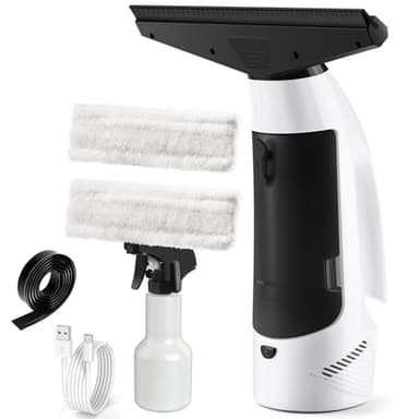 Window Vacuum Squeegee Cordless, Handheld Window Vac with Multi-Purpose Spray Bottle & Microfiber Cloth, Electric Cleaning Tool for Windows, Tiles, Mirror, Countertop, Car Windshield