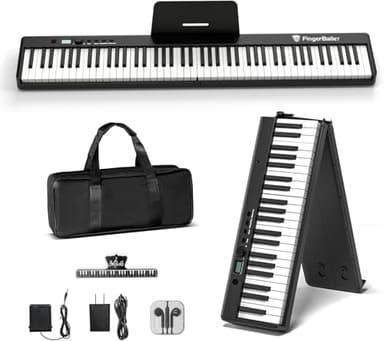 FingerBallet Portable Piano Keyboard, Semi-Weighted Folding Digital Piano 88 Key, Full Size, Wood Grain, Electric Piano Keyboard w/MIDI Bluetooth, Suitable for Adult, Toddler