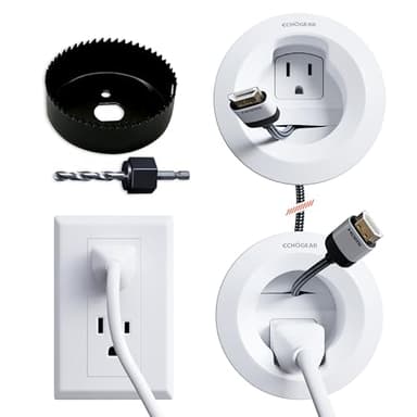 ECHOGEAR in-Wall Cable Management Kit for Power & Low Voltage Cords – Hide TV Wires Behind the Wall – Includes 3.75” Diameter x 3.25” Depth Modules, 6ft Extension Cord, Drywall Hole Saw Attachment