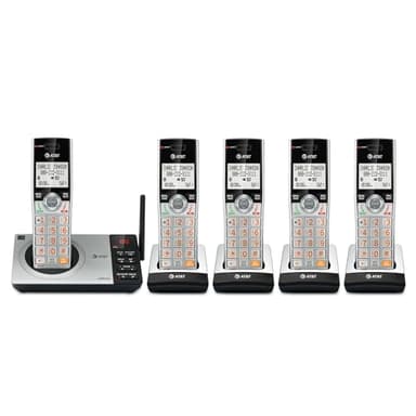 AT&T CL82507 DECT 6.0 5-Handset Cordless Phone for Home with Answering Machine, Call Blocking, Caller ID Announcer, Intercom and Long Range, Silver (CL82507)