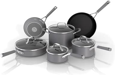 Ninja NeverStick Professional Hard-Anodized 10 Piece Pots & Pans Set, Nonstick Cookware Set, Durable, Oven Safe to 500°F, Slate Grey, C39500