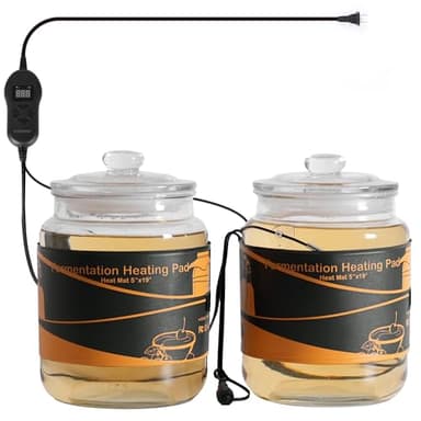 FOWARM 2-in-1 Kombucha Heating Wrap Set – Dual 5"x19" Fermentation Heateing Pads with Digital Thermostat for 1 Gallon Jars, Beer, Wine & Mead Brewing, 50W Waterproof Design