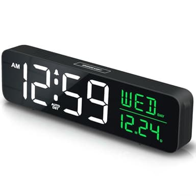 Peakeep Large Display Digital Alarm Clock for Bedrooms, Date Day of Week Calendar Desk Table Clocks for Living Room Office, Dimmable Plug in Electric Clock, 5 Volumes, Loud, Auto DST