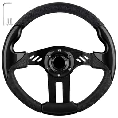 Golf Cart Steering Wheel for EZGO TXT/RXV, Club Car DS/Precedent/Tempo, Yamaha G29/Drive/Drive 2 and Most Golf Cart Models, PVC Material Black (Required Adapter Not Included)