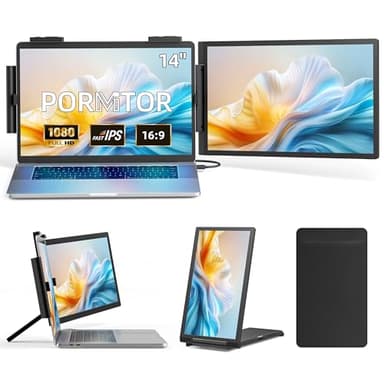 Pornitor Laptop Screen Extender, 14" FHD 1080P IPS Laptop Monitor Extender with USB C/HDMI Port, Plug and Play Dual Screen Portable Extended Monitor for 14"-15.6" Laptops