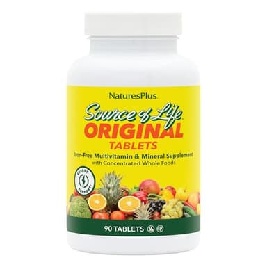 NaturesPlus Source of Life No Iron - 90 Tablets - Multivitamin & Mineral Supplement with Vitamin D3 - Supports Natural Energy & Well-Being - Gluten Free, Vegetarian - 30 Servings