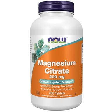 NOW Supplements, Magnesium Citrate 200 mg, Enzyme Function*, Nervous System Support*, 250 Count (Pack of 1)