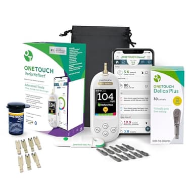 OneTouch Verio Test Kit - Includes Verio Reflect Blood Glucose Meter, 30 Lancets, Lancing Device, 30 Test Strips & Carrying Pouch - Diabetes Care Supplies